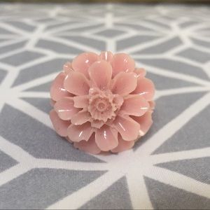 Vintage Lucite 3-D carved pink flower ring
